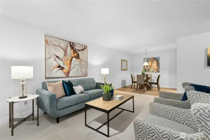 Living room opening to dining room