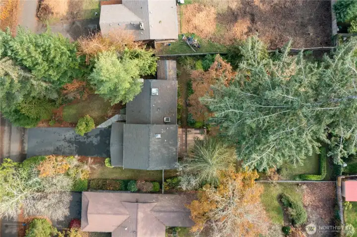 Birds-eye drone photo of home