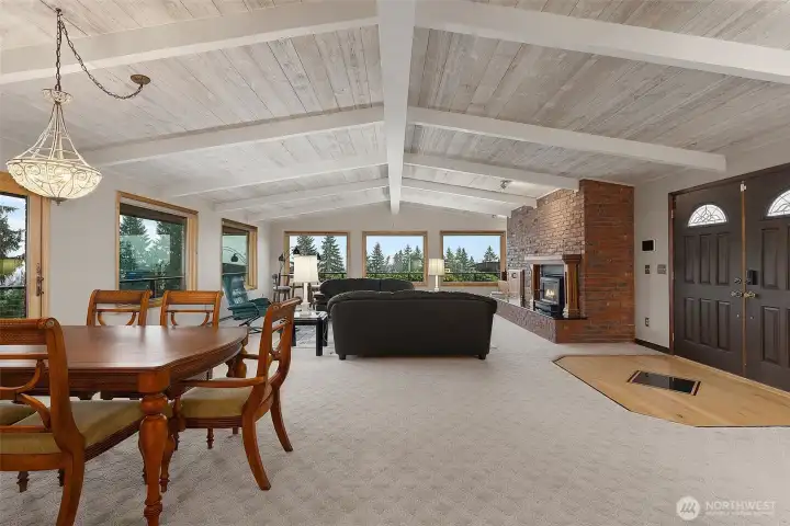 Dining room looking at entry and into living room