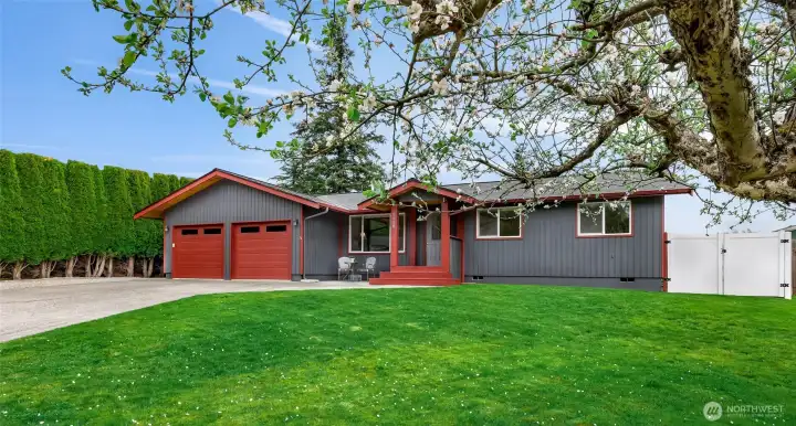 Large front yard adorned with fruit trees, low maintenance landscaping is blank slate for what you want to make it. Not to mention the perfect flat driveway with extra parking, oversized two car garage and additional RV/boat parking behind the fence.