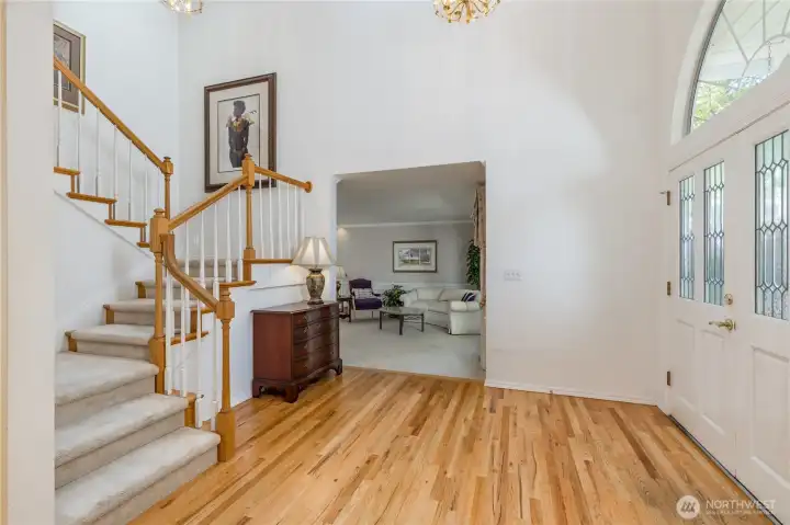 Impressive two-story entry creates an immediate sense of space and elegance.