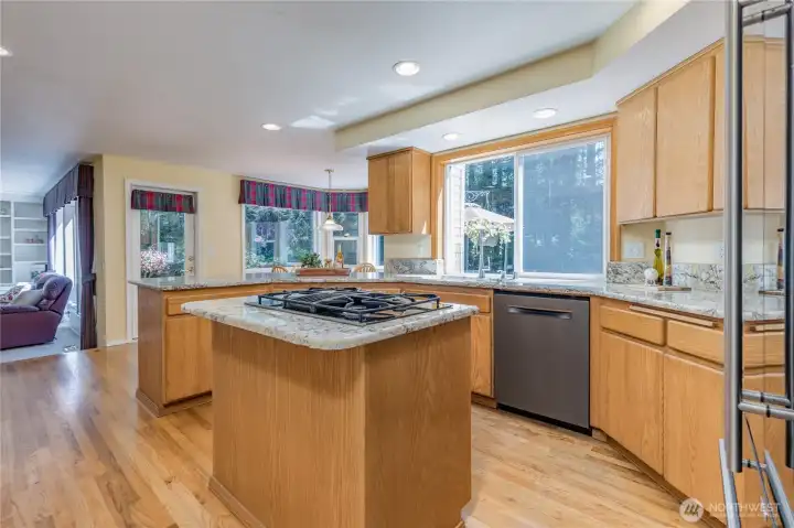 Bright, open kitchen with elegant granite countertops