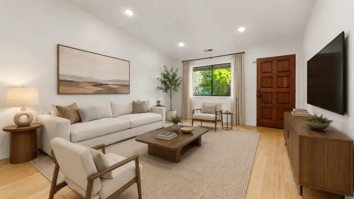 Virtually staged. Furnishings, decor, and outdoor items are digitally added and are not included in the sale.