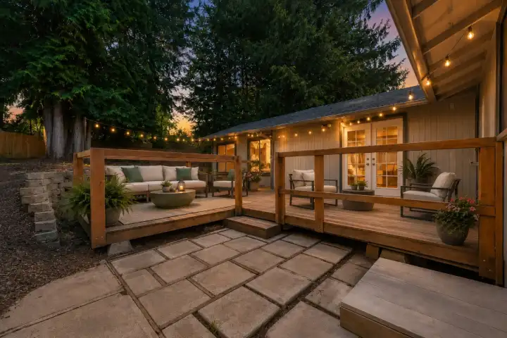 Virtually staged. Furnishings, decor, and outdoor items are digitally added and are not included in the sale.