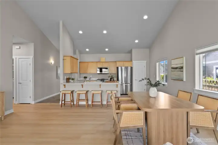 Easy flow between living, dining, and kitchen.