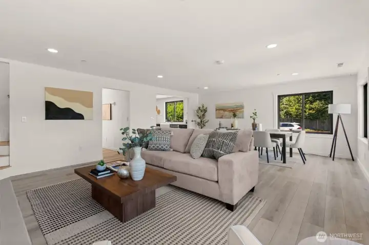 Living room and dining space