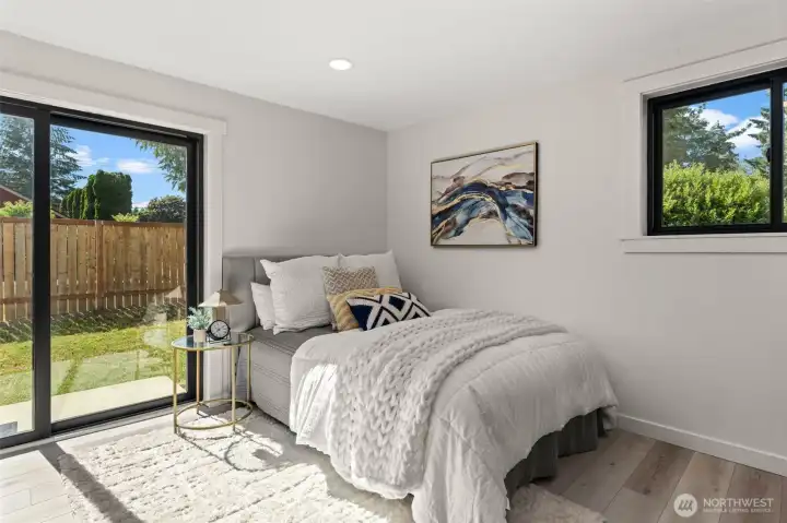 A light-filled ADU with A/C, a separate 3/4 bathroom, and a slider to your private yard space and separate gate entrance (2nd entrance)