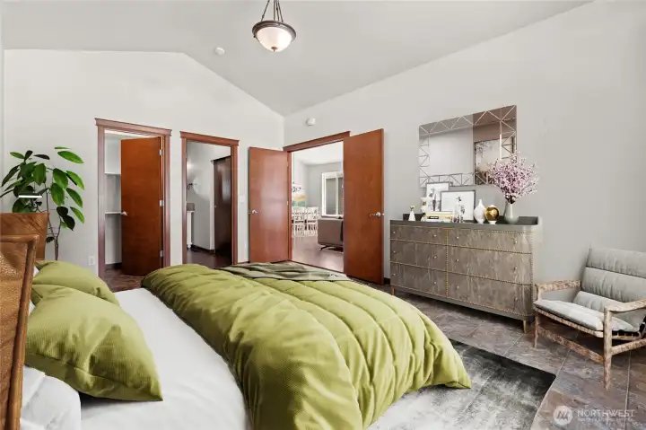 Primary Bedroom with French Doors and Walk-in Closet and Ensuite (digitally staged) Primary Bedroom with French Doors and Walk-in Closet and Ensuite (digitally staged)