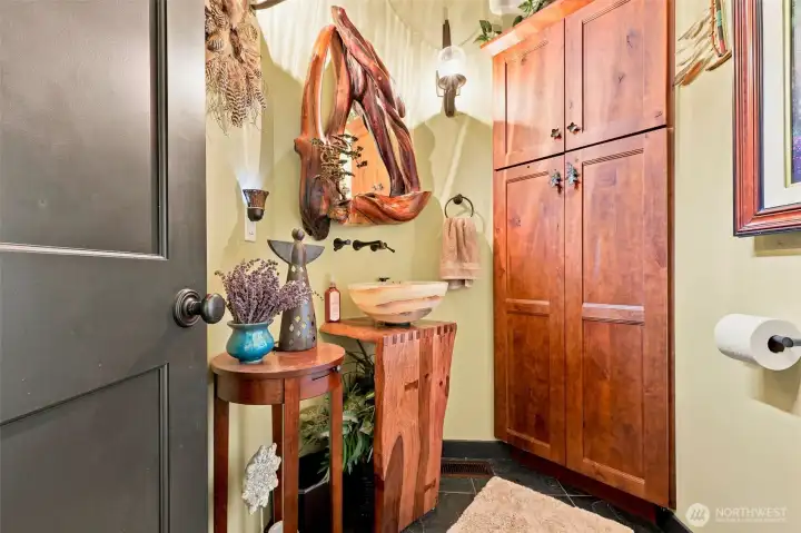 Stylish and crisp 3/4 bath featuring modern updates that complement the home's rustic charm. Stylish and crisp 3/4 bath featuring modern updates that complement the home's rustic charm.