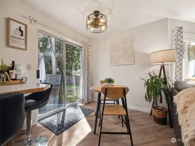 dining area off the kitchen with slider to backyard!