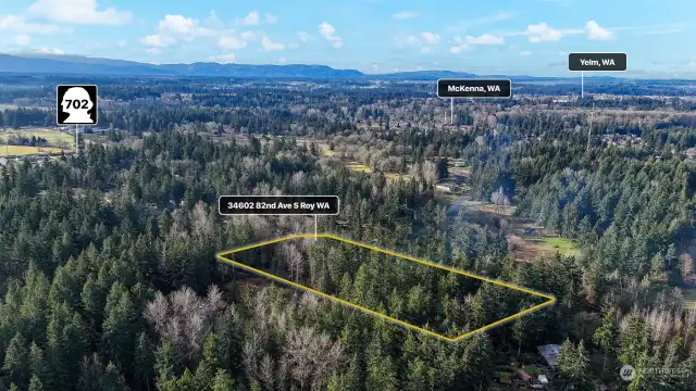 Only three miles to downtown Yelm for shopping, entertainment, and dining. Yellow property lines are approximate. Buyer to verify to their own satisfaction.