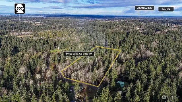 Less than 20mins to JBLM East Gate. Yellow property lines are approximate. Buyer to verify to their own satisfaction.