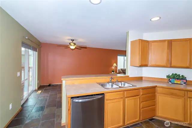 View from kitchen to dining room.
