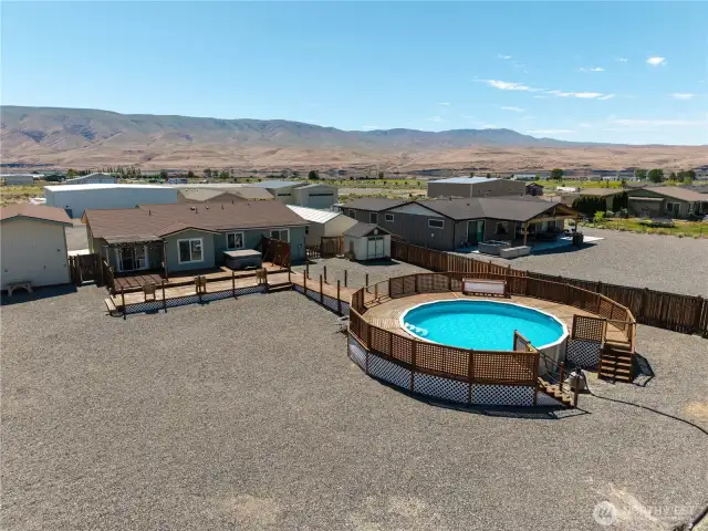 Aerial view of backyard.