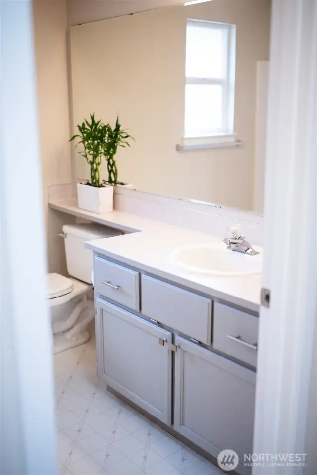 Plenty of storage in the hall bath cabinet & adjacent linen closet