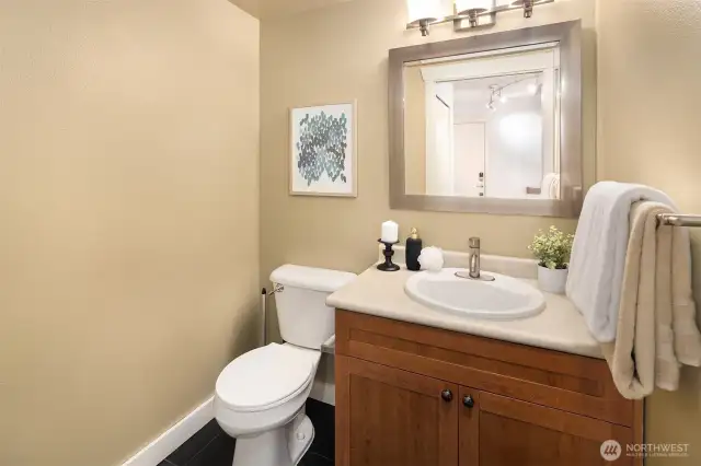 Downstairs powder room off of main living space.