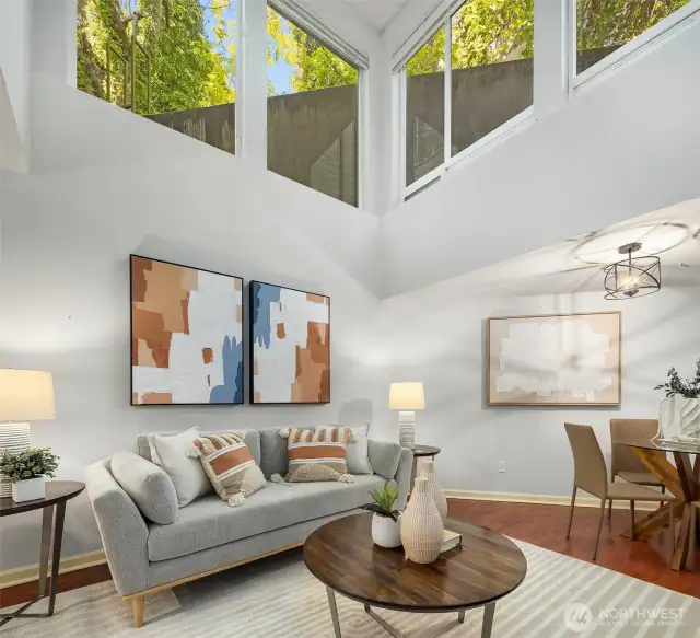 Large windows allow natural light to flow throughout the space.