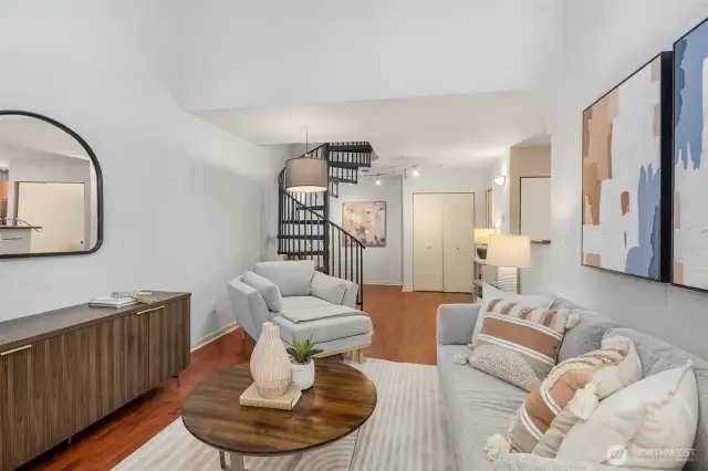 Open floor plan featuring newer floors.