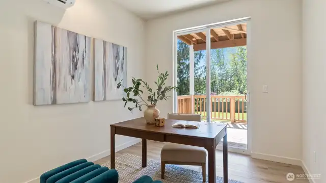 Photos for reference.  Same floorplan, similar features. Lower level room is large enough for bedroom or office and has covered deck access.
