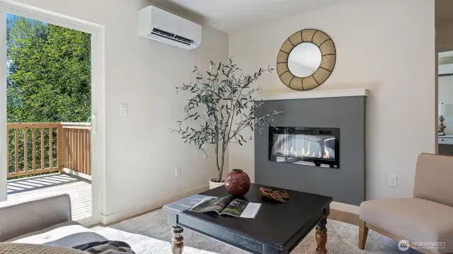 Photos for reference.  Same floorplan, similar features. Great room is bathed in light and has cozy fireplace.
