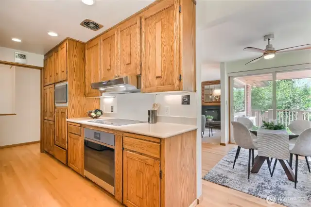 Kitchen has easy access to dining room