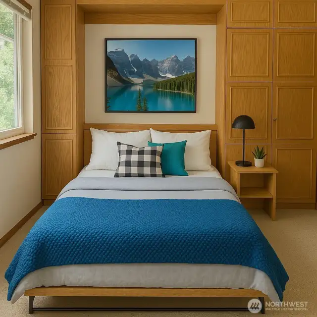 Bedroom with murphy Bed - VIRTUALLY created to show bed extended