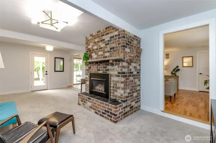 Gas fireplace perfect for brisk weather.