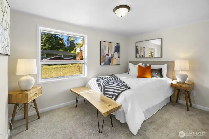 Three comfortable bedrooms with bright windows and fresh finishes.