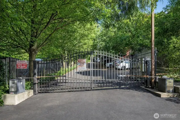 Complex is tucked away from main road and is gated.