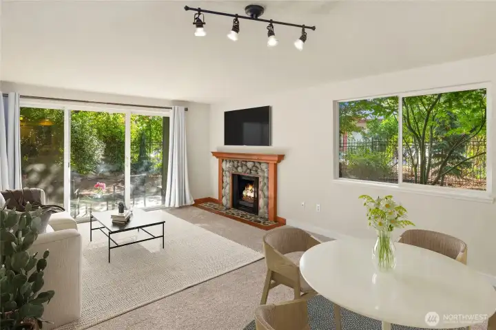 Looking out to the lush green landscape.