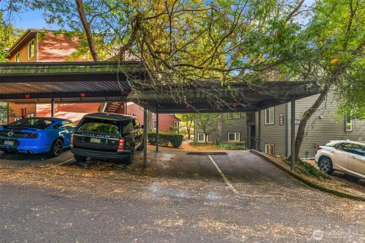 Covered and deeded parking just outside your front pathway that leads you to your home. PLUS guest parking.
