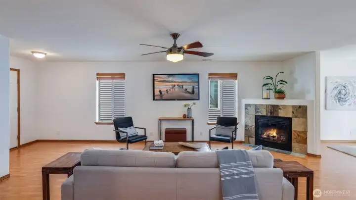 Unwind by the inviting gas fireplace, creating a cozy and relaxing setting all year long