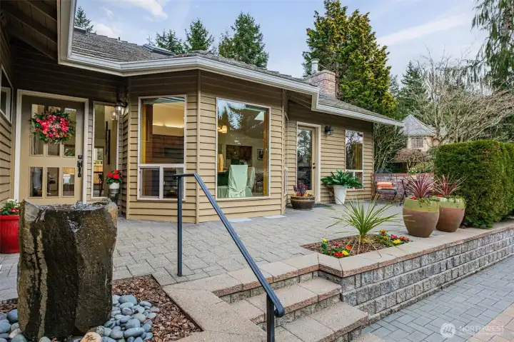 Beautiful water feature greets you just before the private patio.