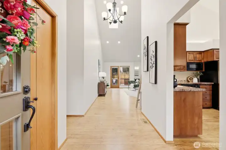 You're greeted with soaring ceilings, elegant accents and many skylights, creating a light filled atmosphere.