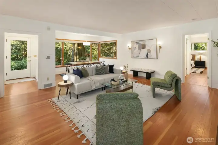 Living room flows seamlessly into the dining room