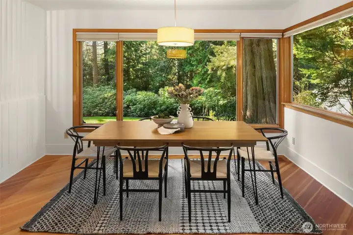 Large dining room with views of the park like property