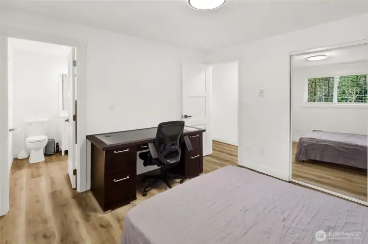 Updated Secondary bedroom with convenient access to full bathroom.