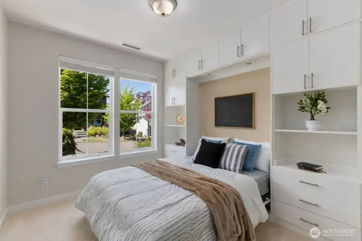 Perfect guest space or office with versatile Murphy bed and desk option with bathroom suite