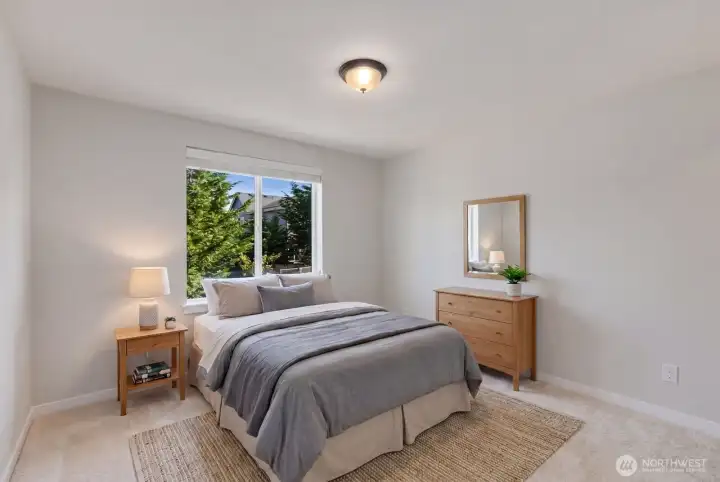 Bedroom 2 virtually staged, newly pained and new carpet, custom walk-in closet