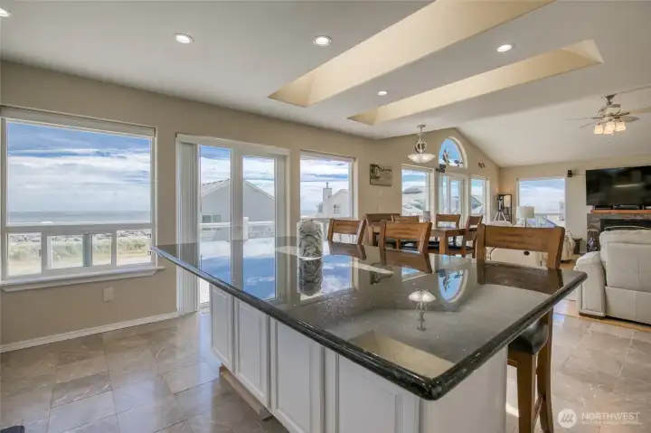 The Island Seating will provide amazing Sunrises for your morning coffee or snack time watching Fishing vessels come in from the Pacific Ocean and skylights will brighten your mood during the daytime!