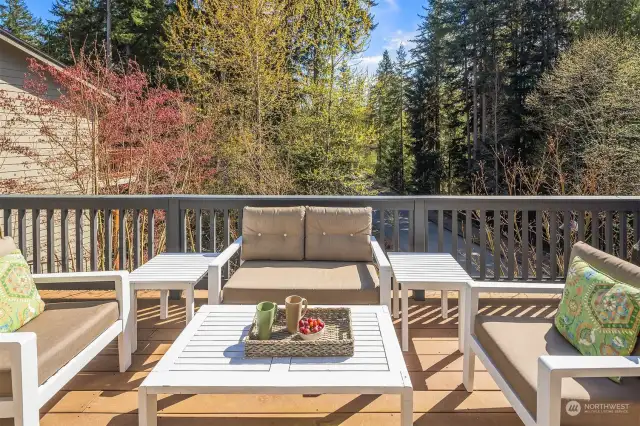 Al Fresco dining on the deck outside the kitchen feels like living in a park.