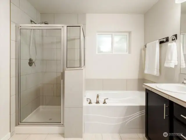 Primary bath with soaking tub and separate shower