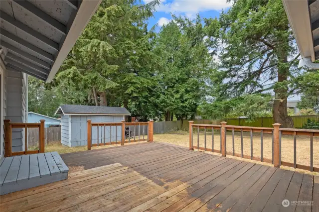 View of the large cedar deck.
