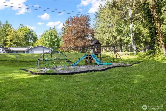 Community park has a playground, kayak storage, sports court, beach area, gazebo and dock.