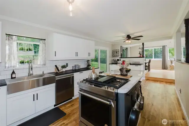 Brand new remodeled kitchen with stainless appliances and tons of counter and cabinet space.
