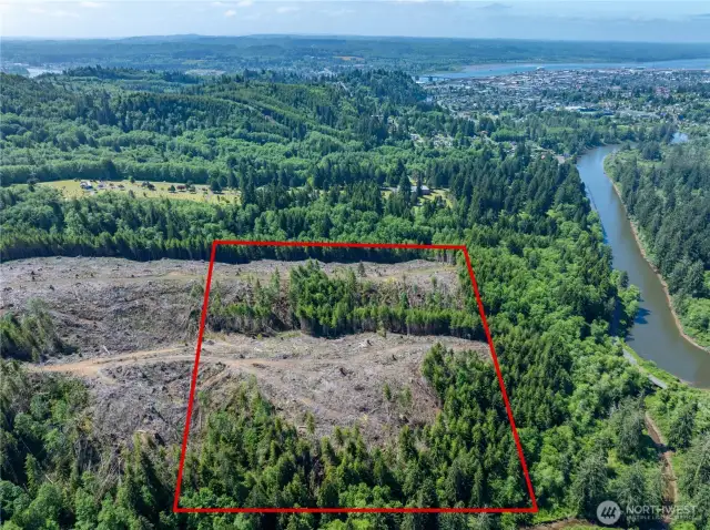 Overhead view with approximate boundaries in red.