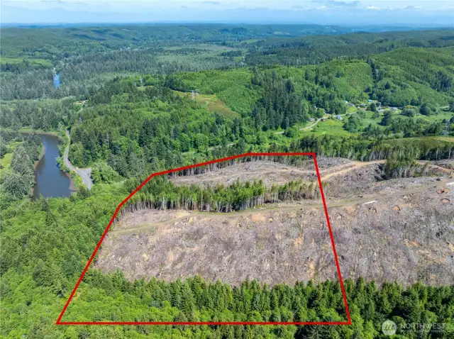 Overhead view with approximate boundaries in red.
