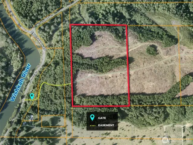 Overhead view with approximate boundaries in red.