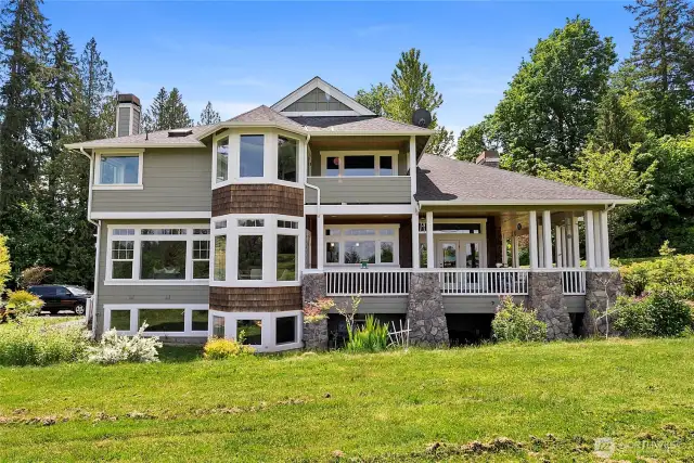 North side of the house designed with abundance of windows. View of Mount Baker from the upper floor.