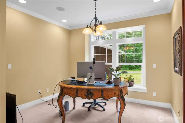 Office with glass French doors